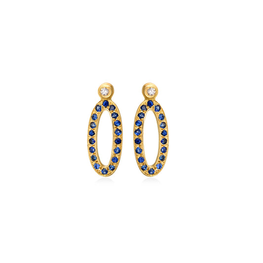 Earring 18k yellow  gold, oval shape, with 0.24 carat blue sapphire & 0.028 carat white.diamond