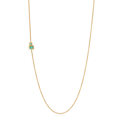 Stardust Chain - 18K Gold Cable Chain with Squared Emeralds by Bed of Stones Jewelry
