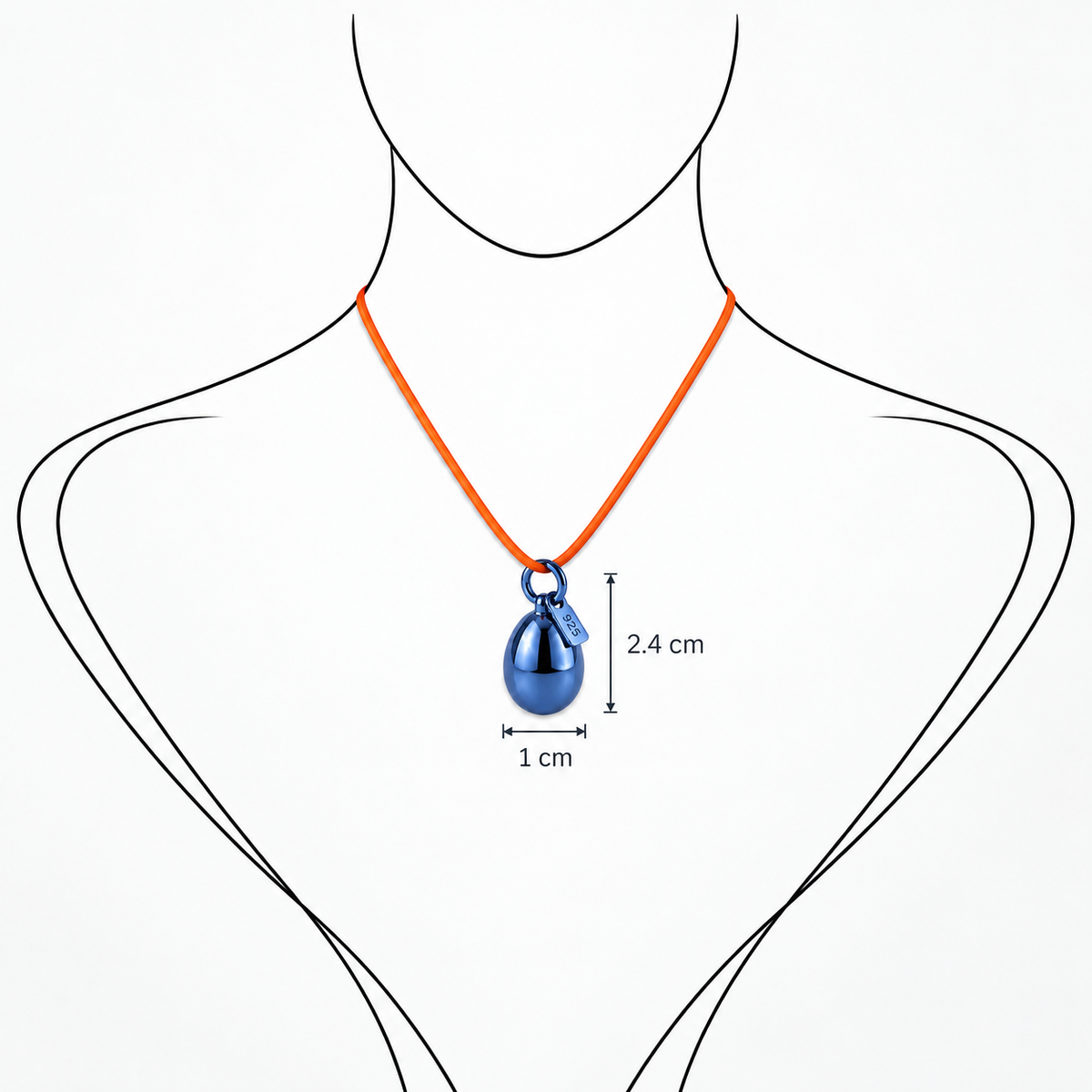 Minimalist Blue Metallic Pendant - Sterling Silver with Blue Lacquer by Bed of Stones Jewelry, illustration showing pendant placement