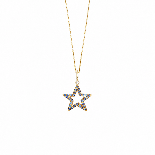 Midnight Spark - 18K Gold Pendant with Blue Sapphires & Diamonds
