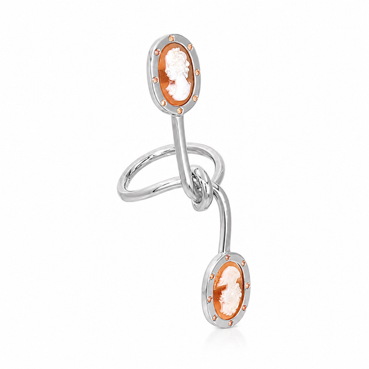 Twin Reverie - Sterling Silver (925) Ring with Cameo & Orange Sapphires (Platinum Plated)