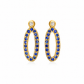 Blue Sapphire Oval Drops - 18K Gold Earrings with Blue Sapphires & Diamonds