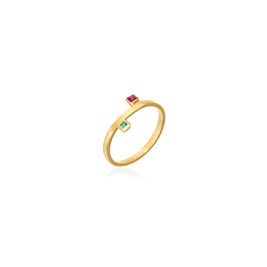 Ring in 18k Yellow Gold with 0.06k Ruby & 0.04k Emerald Δαχτυλιδι 18κ Κιτρινο Χρυσο με 0.06κ Ρουμπινι & 0.04κ Σμαραραγδι