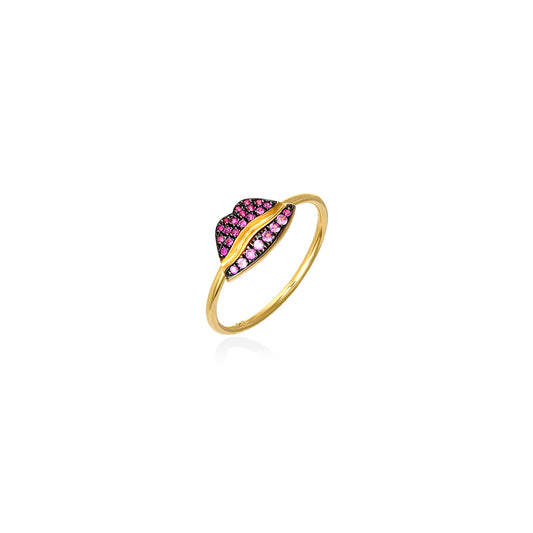 Ring lips in 18k y. gold & 0.22 k pink sapphire Δαχτυλιδι 18κ Κ.χρυσο & 0.22 κ ροζ ζαφειρια