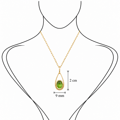 Verdant Drop - 18K Gold Pendant with Green Tourmaline by Bed of Stones Jewelry, illustration showing pendant placement
