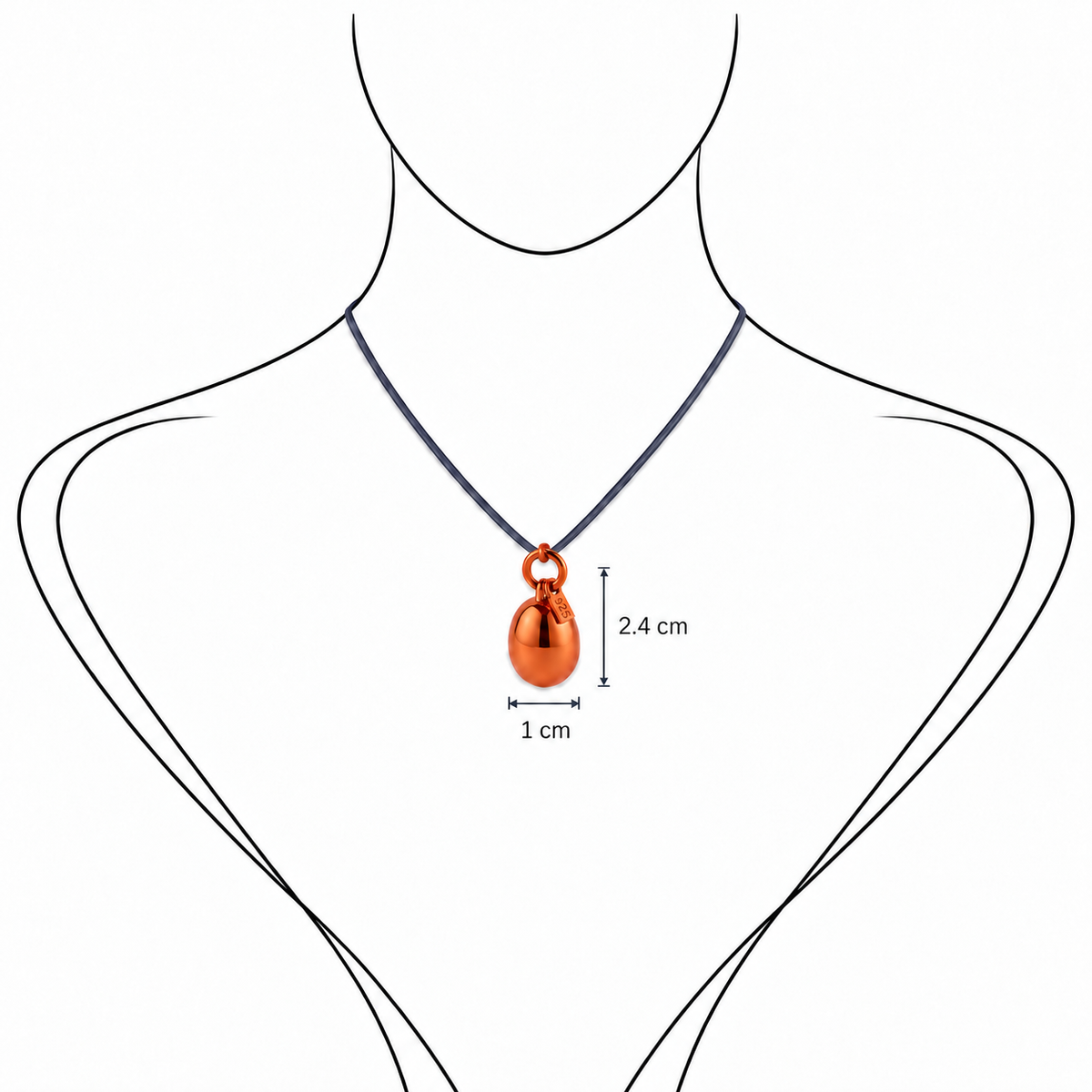 Minimalist Orange Metallic Pendant - Sterling Silver with Orange Lacquer by Bed of Stones Jewelry, illustration showing pendant placement