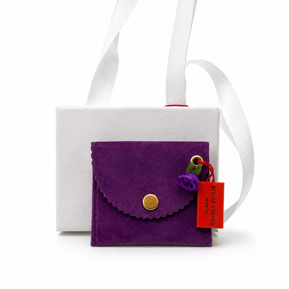 Aegean Drop - 18K Gold Greek Flag Pendant with Blue Sapphires & Diamonds by Bed of Stones Jewelry, presented in purple suede pouch inside white sac