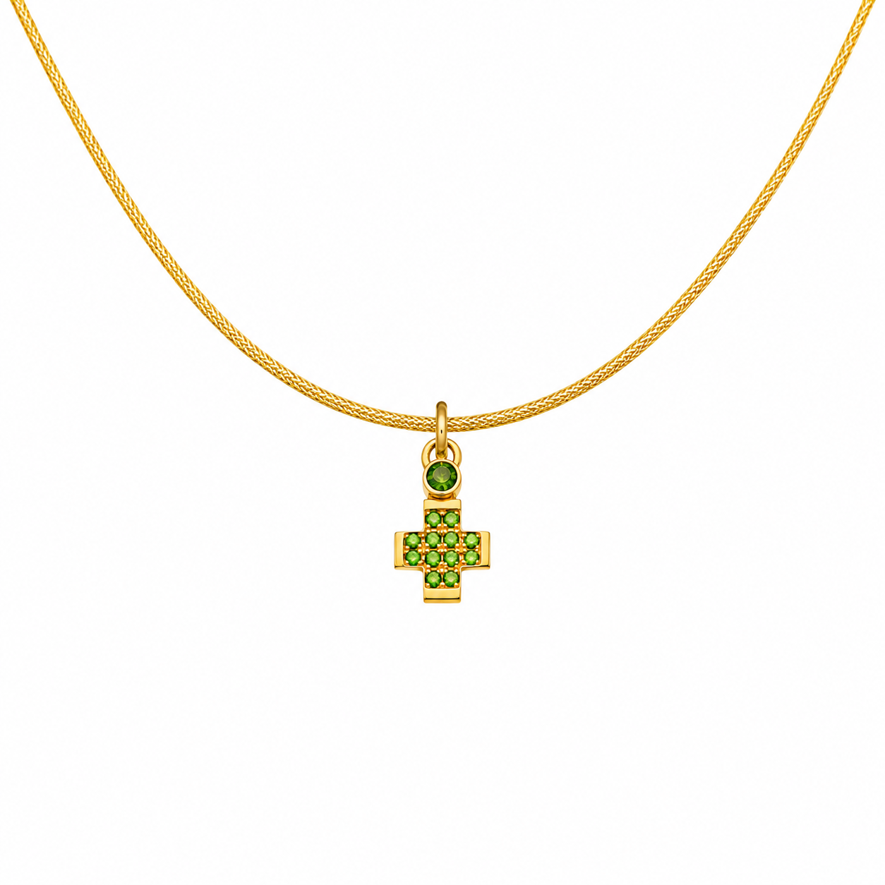 Pavé Gem Cross - 18K Gold Cross Pendant with Tsavorite