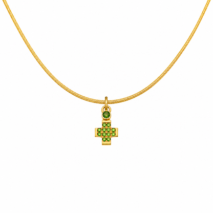 Pavé Gem Cross - 18K Gold Cross Pendant with Tsavorite by Bed of Stones Jewelry
