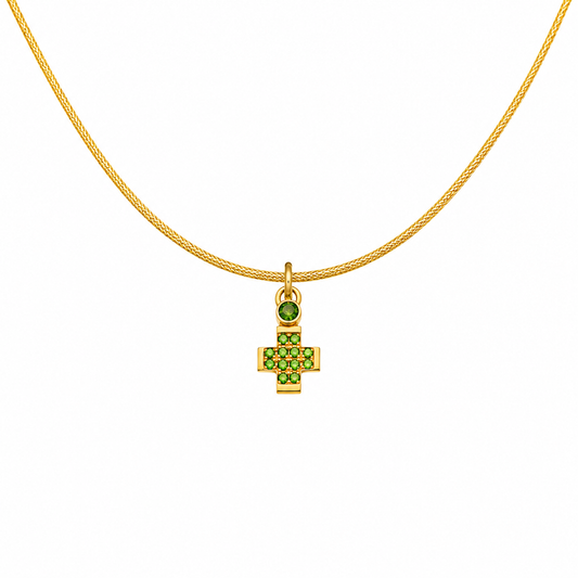 Pavé Gem Cross - 18K Gold Cross Pendant with Tsavorite