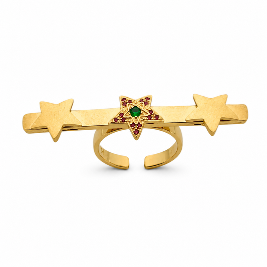 Stellar Audience Ring - Sterling Silver & 18K Gold Plated with Tsavorite & Pink Sapphires by Bed of Stones Jewelry
