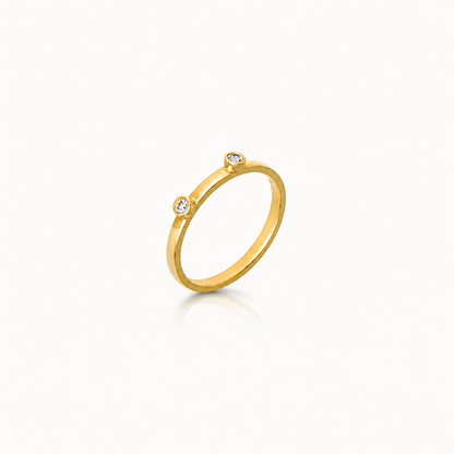 Twin Dot - 18K Gold Ring with Diamonds by Bed of Stones Jewelry
