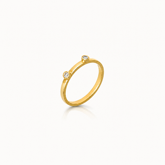 Twin Dot - 18K Gold Ring with Diamonds by Bed of Stones Jewelry
