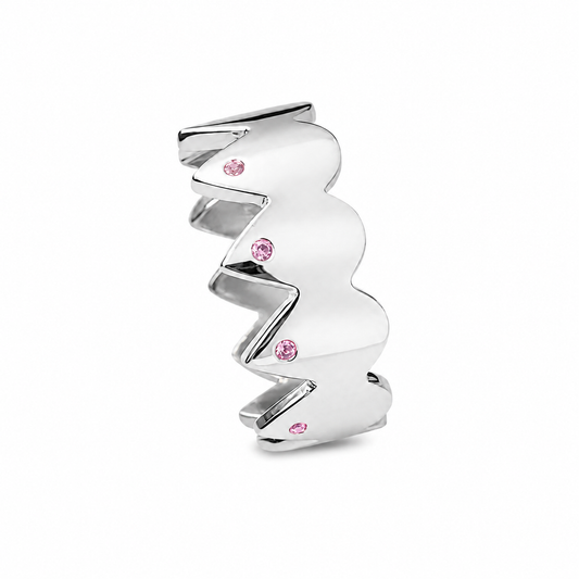 Serrated Ember Band - Sterling Silver with Orange Sapphires