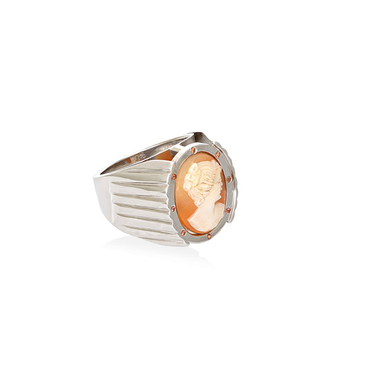 Ring in Platinim Plated Silver 925 with 0.16ct  Orange Sapphire & hand carved Cameo Δαχτυλιδι Επιπλατινωμενο Ασημι 925 με 0.16k Πορτοκαλι Ζαφειρι και  σκαλισμενα στο