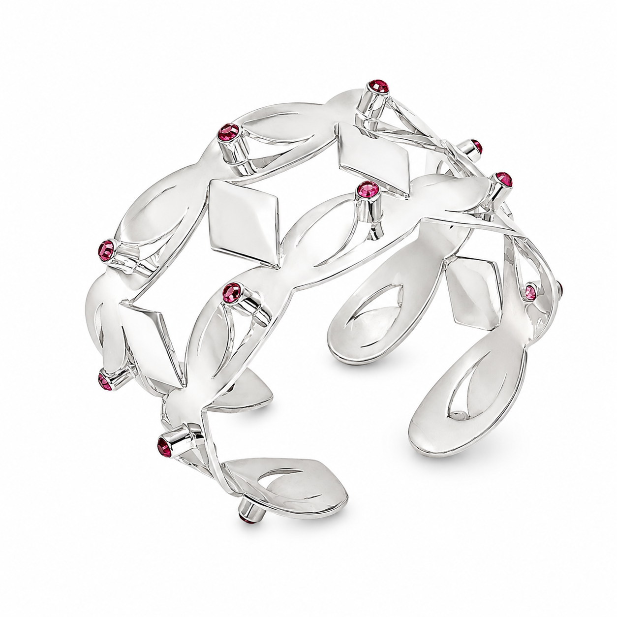 Serpentine Lace - Sterling Silver (925) Cuff Bracelet with Pink Tourmaline