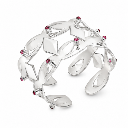 Serpentine Lace - Sterling Silver (925) Cuff Bracelet with Pink Tourmaline by Bed of Stones Jewelry
