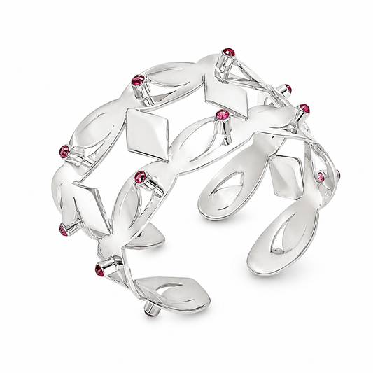 Serpentine Lace - Sterling Silver (925) Cuff Bracelet with Pink Tourmaline