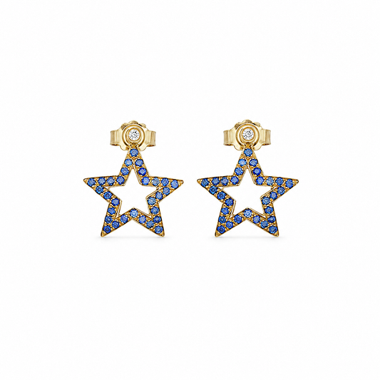 Midnight Spark - 18K Gold Earrings with Blue Sapphires & Diamonds by Bed of Stones Jewelry
