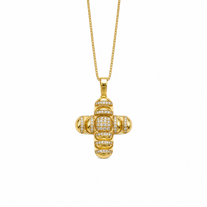 Divine Mosaic - 18K Gold Cross Pendant with Diamonds by Bed of Stones Jewelry
