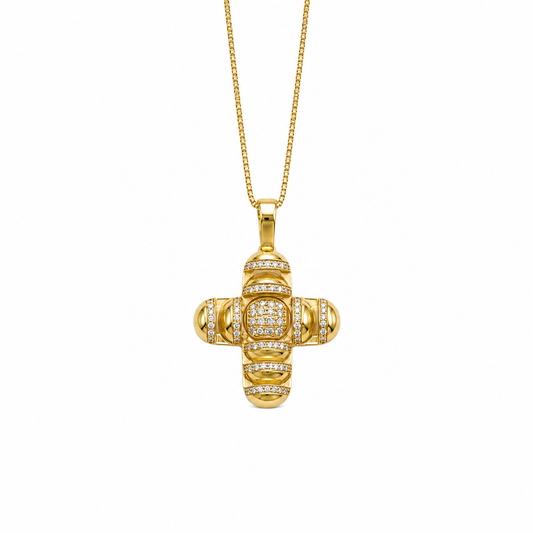 Divine Mosaic - 18K Gold Cross Pendant with Diamonds