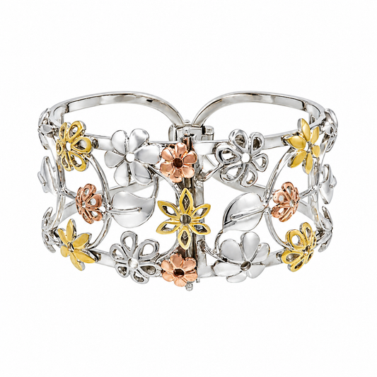 Tricolor Garden Dance - Sterling Silver (925) Cuff Bracelet