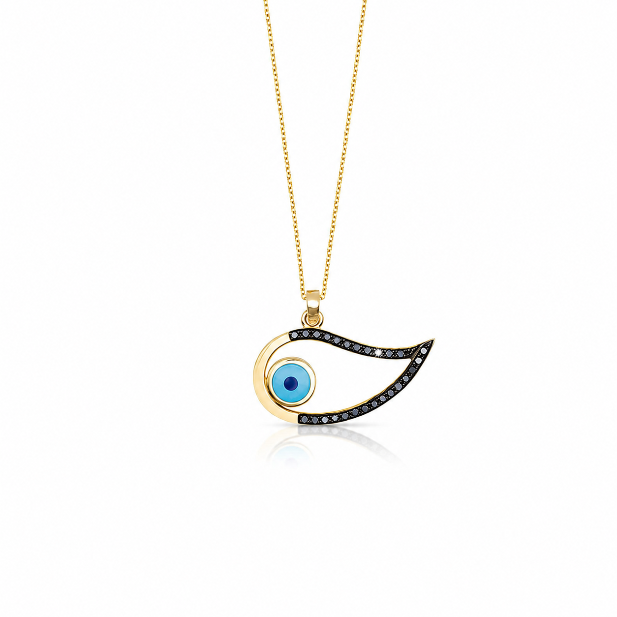 Winged Gaze - 18K Gold Pendant with Black Diamonds & Enamel by Bed of Stones Jewelry
