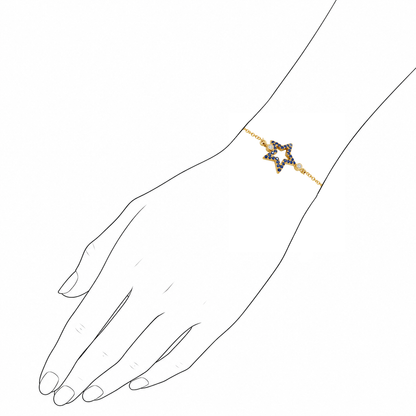 Midnight Spark - 18K Gold Bracelet with Blue Sapphires & Diamond by Bed of Stones Jewelry, illustration showing wrist placement
