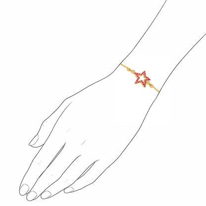 Stellar Bloom - 18K Gold Bracelet with Rubies & Diamond by Bed of Stones Jewelry, illustration showing wrist placement