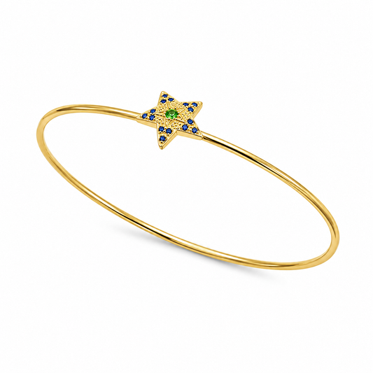 Glitter Dot -Blue & Green - Sterling Silver (925) Bracelet with Blue Sapphire & Tsavorite