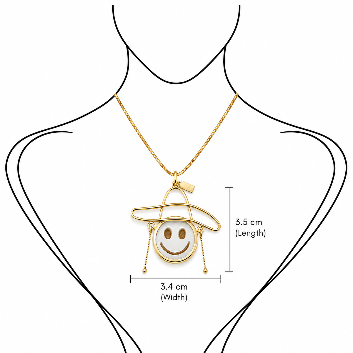 Cameo Sunny Sombrero - 18K Gold Pendant with Hand-Carved Cameo by Bed of Stones Jewelry, illustration showing pendant placement