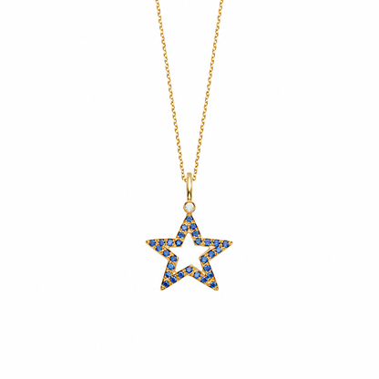 Midnight Spark - 18K Gold Pendant with Blue Sapphires & Diamonds by Bed of Stones Jewelry