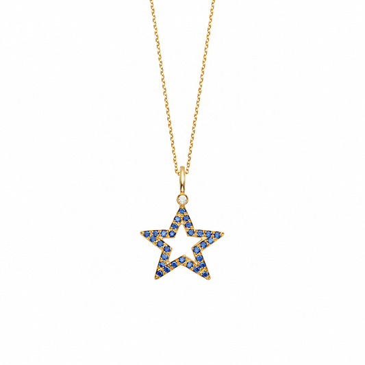 Midnight Spark - 18K Gold Pendant with Blue Sapphires & Diamonds by Bed of Stones Jewelry
