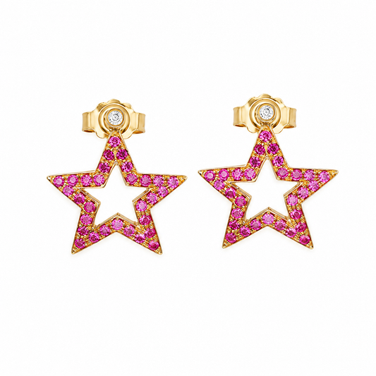 Stellar Bloom - 18K Gold Earrings with Ruby & Diamonds by Bed of Stones Jewelry
