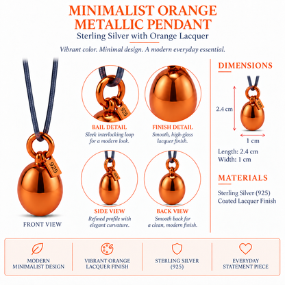 Minimalist Orange Metallic Pendant - Sterling Silver with Orange Lacquer by Bed of Stones Jewelry, product dimensions diagram