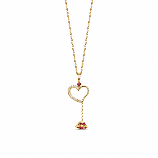 Cosmic Love Drop - 18K Gold Pendant with Diamonds & Pink Sapphire