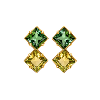 Verdant Twilight - 18K Gold Earrings with Green & Yellow-Green Tourmalines by Bed of Stones Jewelry

