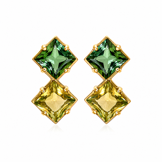 Verdant Twilight - 18K Gold Earrings with Green & Yellow-Green Tourmalines