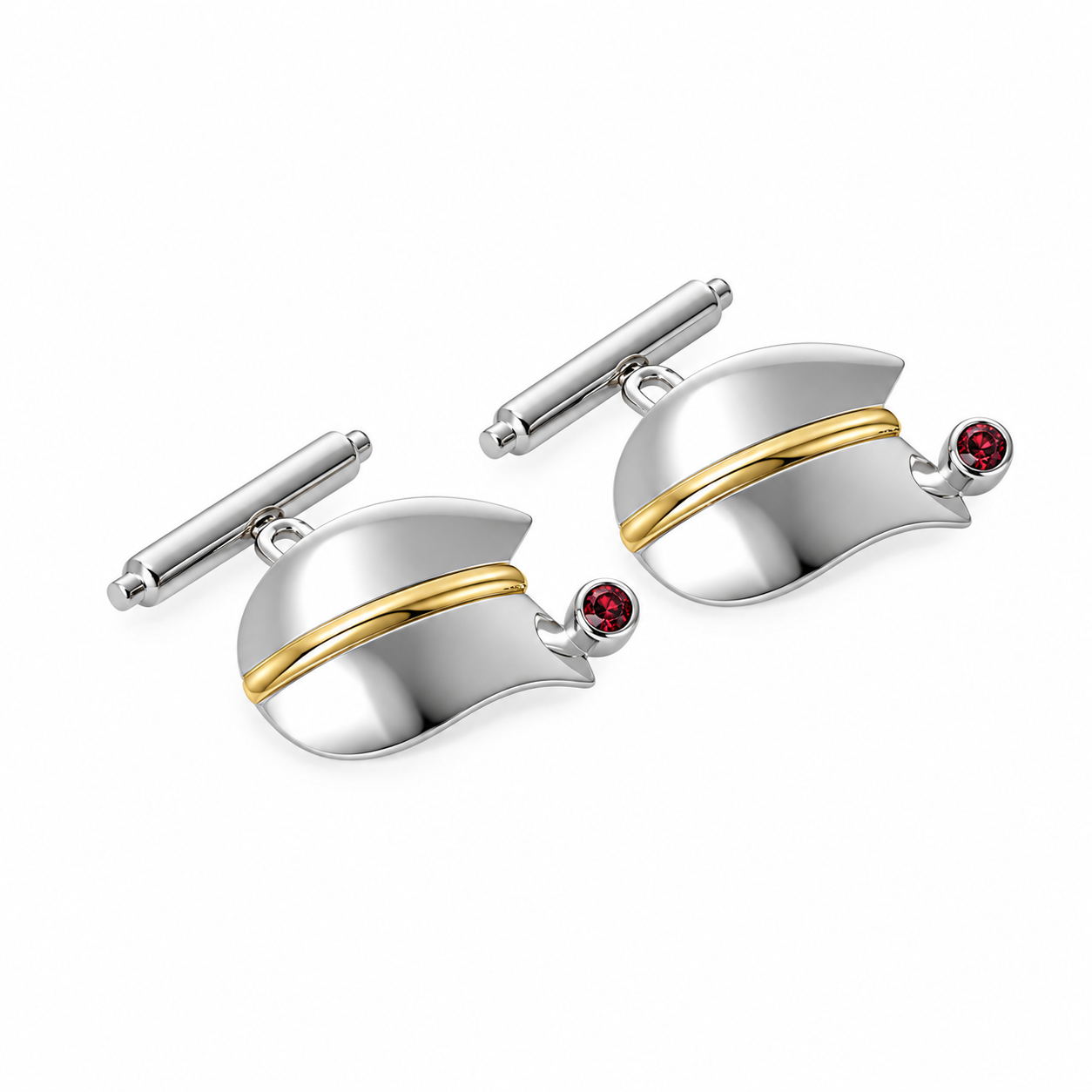 Tulip Curve - Sterling Silver & 18K Gold Cufflinks with Tourmaline by Bed of Stones Jewelry
