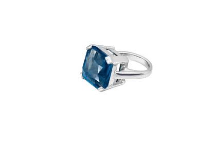 Aqua Facet - Sterling Silver (925) Ring with Apatite (Platinum Plated) by Bed of Stones Jewelry
