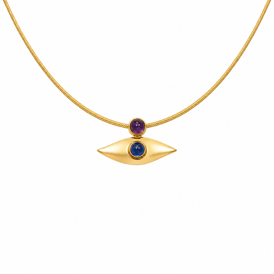 Mystic Eye - 18K Gold Pendant with Amethyst & Agate