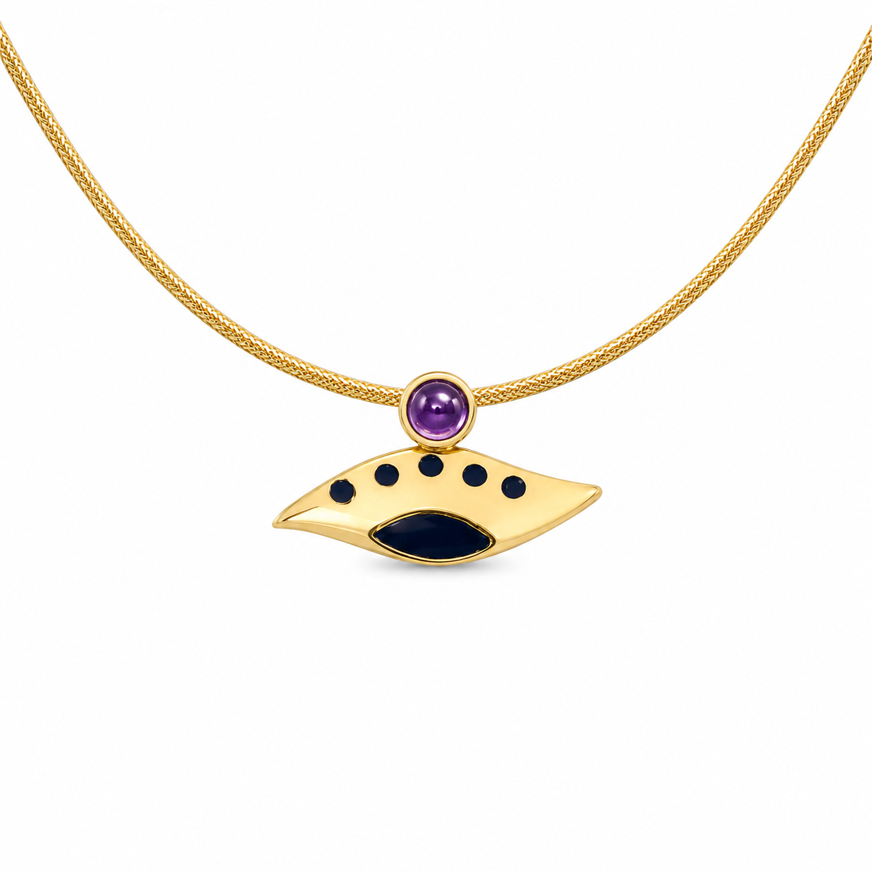 Eye of the Eclipse - 18K Gold Charm Pendant with Amethyst & Enamel by Bed of Stones Jewelry
