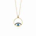 Eclipsed Gaze - 18K Gold Pendant with Enamel Evil Eye & Black Diamonds