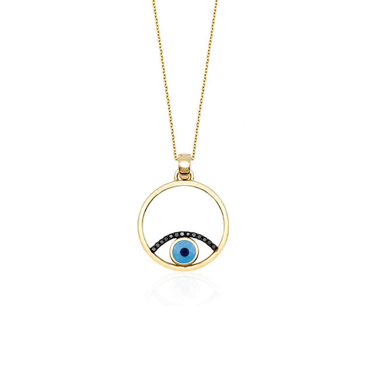 Eclipsed Gaze - 18K Gold Pendant with Enamel Evil Eye & Black Diamonds by Bed of Stones Jewelry
