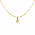 Pavé Gem Cross - 18K Gold Cross Pendant with Diamonds & Ruby