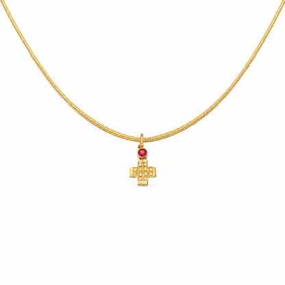 Pavé Gem Cross - 18K Gold Cross Pendant with Diamonds & Ruby by Bed of Stones Jewelry
