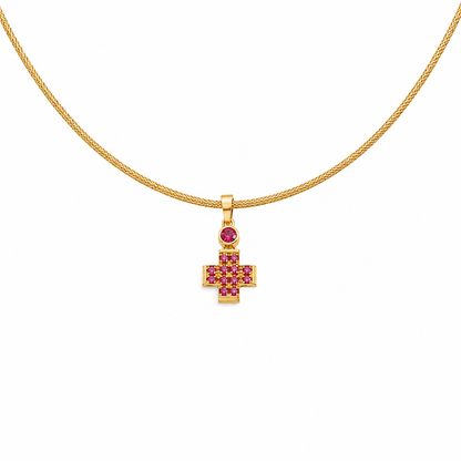 Pavé Gem Cross - 18K Gold Cross Pendant with Rubies by Bed of Stones Jewelry
