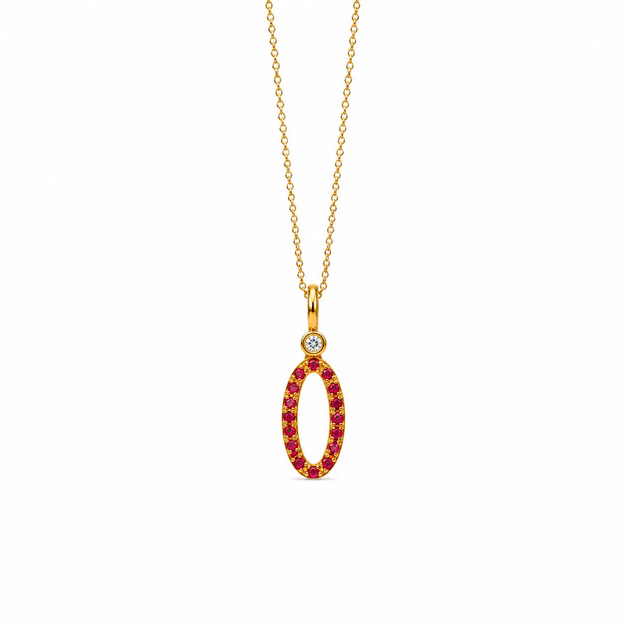Crimson Oval Drop - 18K Gold Pendant with Rubies & White Diamonds by Bed of Stones Jewelry
