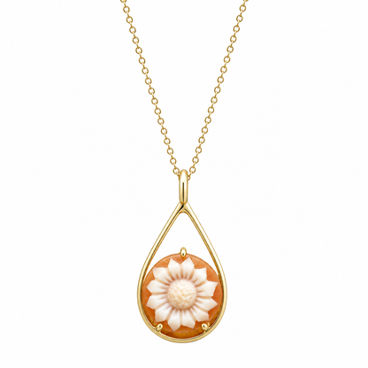 Sunlight Bloom - 18K Gold Pendant with Cameo by Bed of Stones Jewelry
