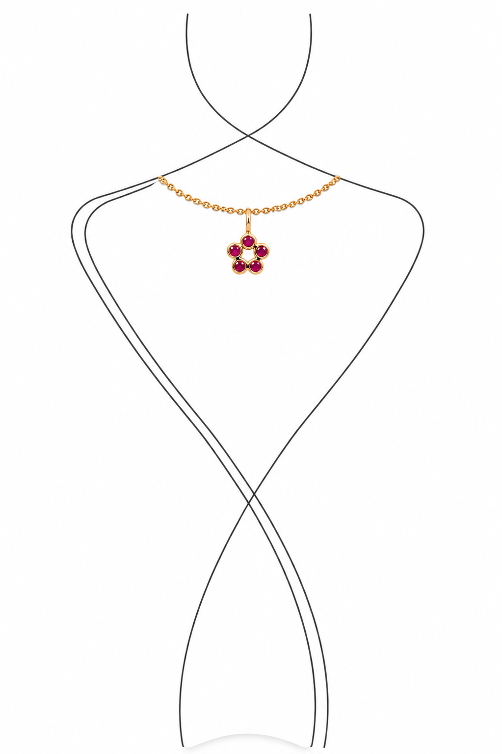 Rosette Charm - 18K Gold Pendant with Rubies